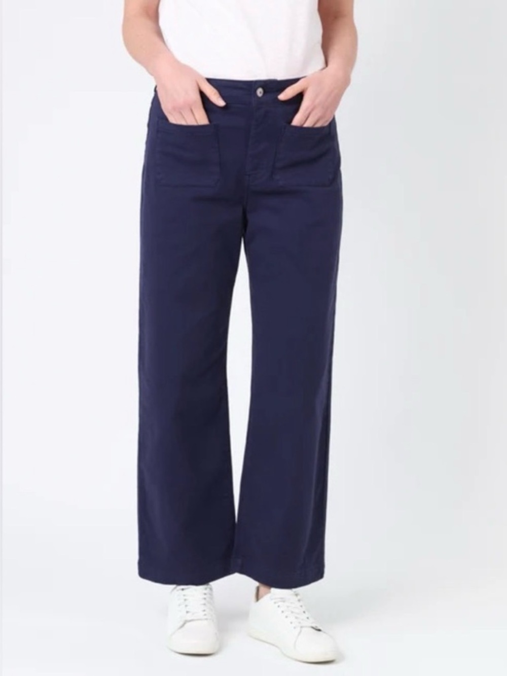 Avec Les Filles Wide Leg Utility Pants Navy High Rise Cropped Stretch Size 10